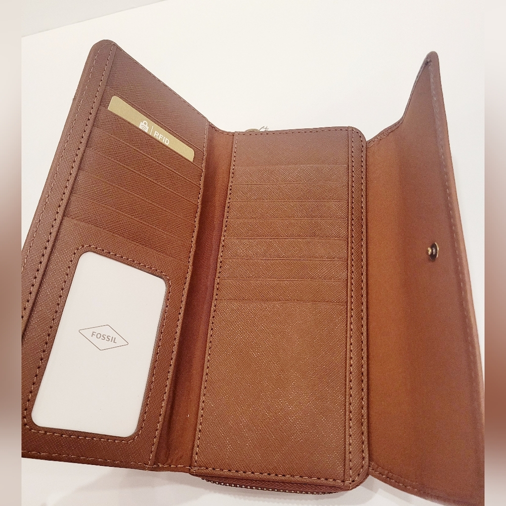Fossil Jori Flap Clutch Medium Brown RFID - Picture 2 of 5
